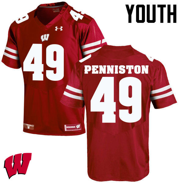 Wisconsin Badgers Youth #49 Kyle Penniston NCAA Under Armour Authentic Red College Stitched Football Jersey RF40G41HX